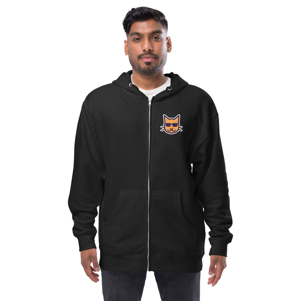 Blind Kitty Zip Hoodie in Black, front view