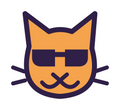 Kitty head die-cut sticker: the orange sunglasses cat in plum outline with a white border