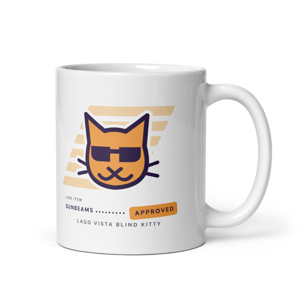 Sunbeams mug, other side: the cat in window light, line item sunbeams approved