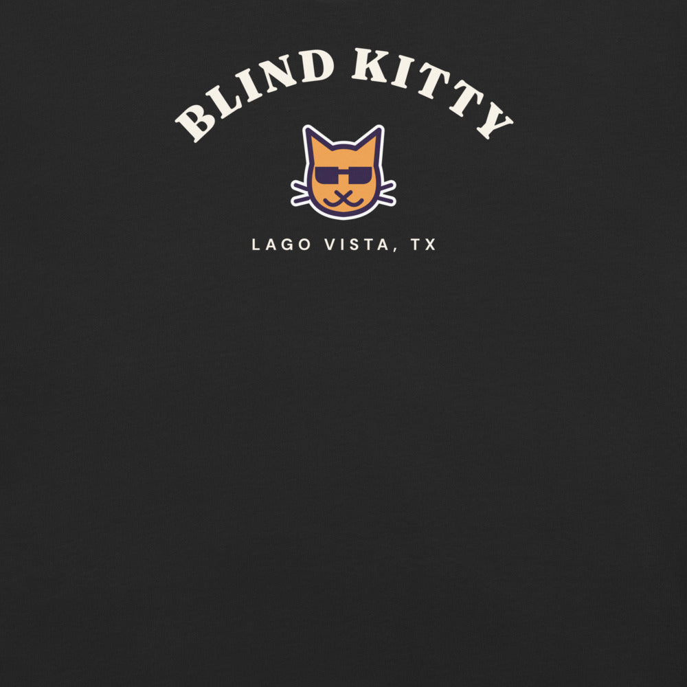 Blind Kitty Tee, close-up of the BLIND KITTY back print