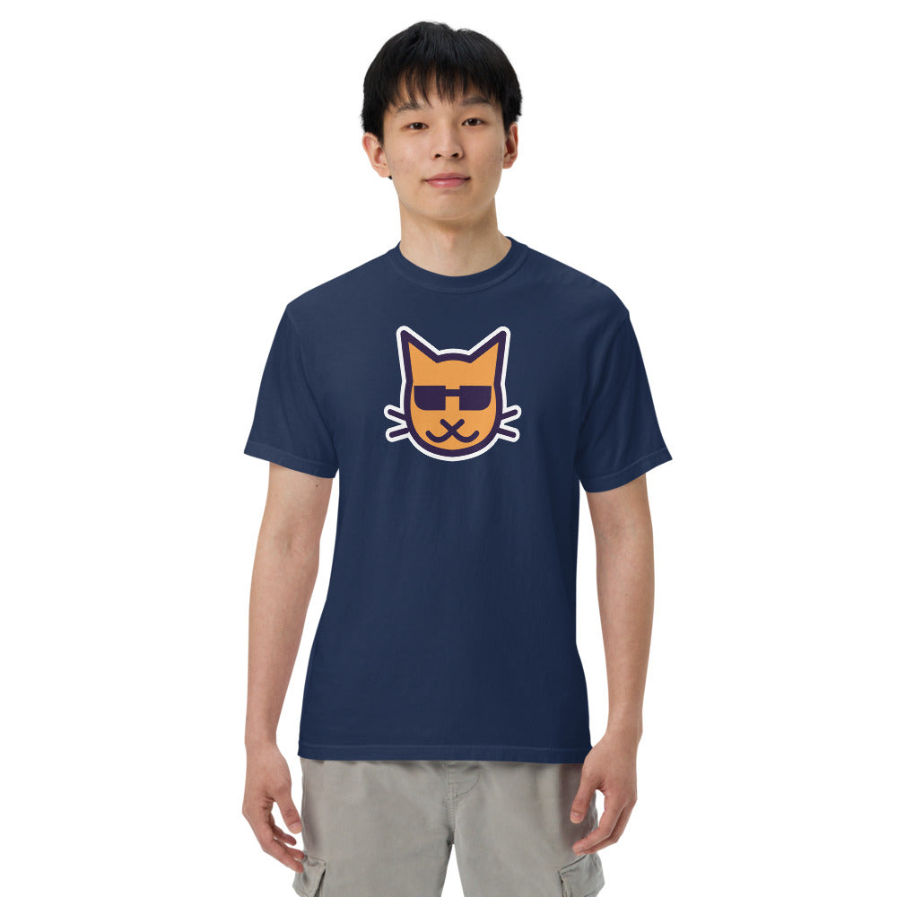 Blind Kitty Tee in Navy, front, worn