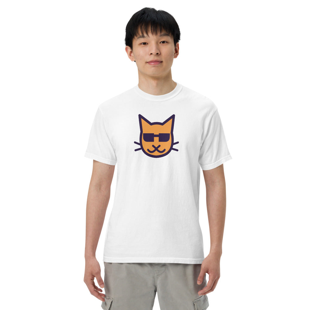 Blind Kitty Tee in White, front, worn